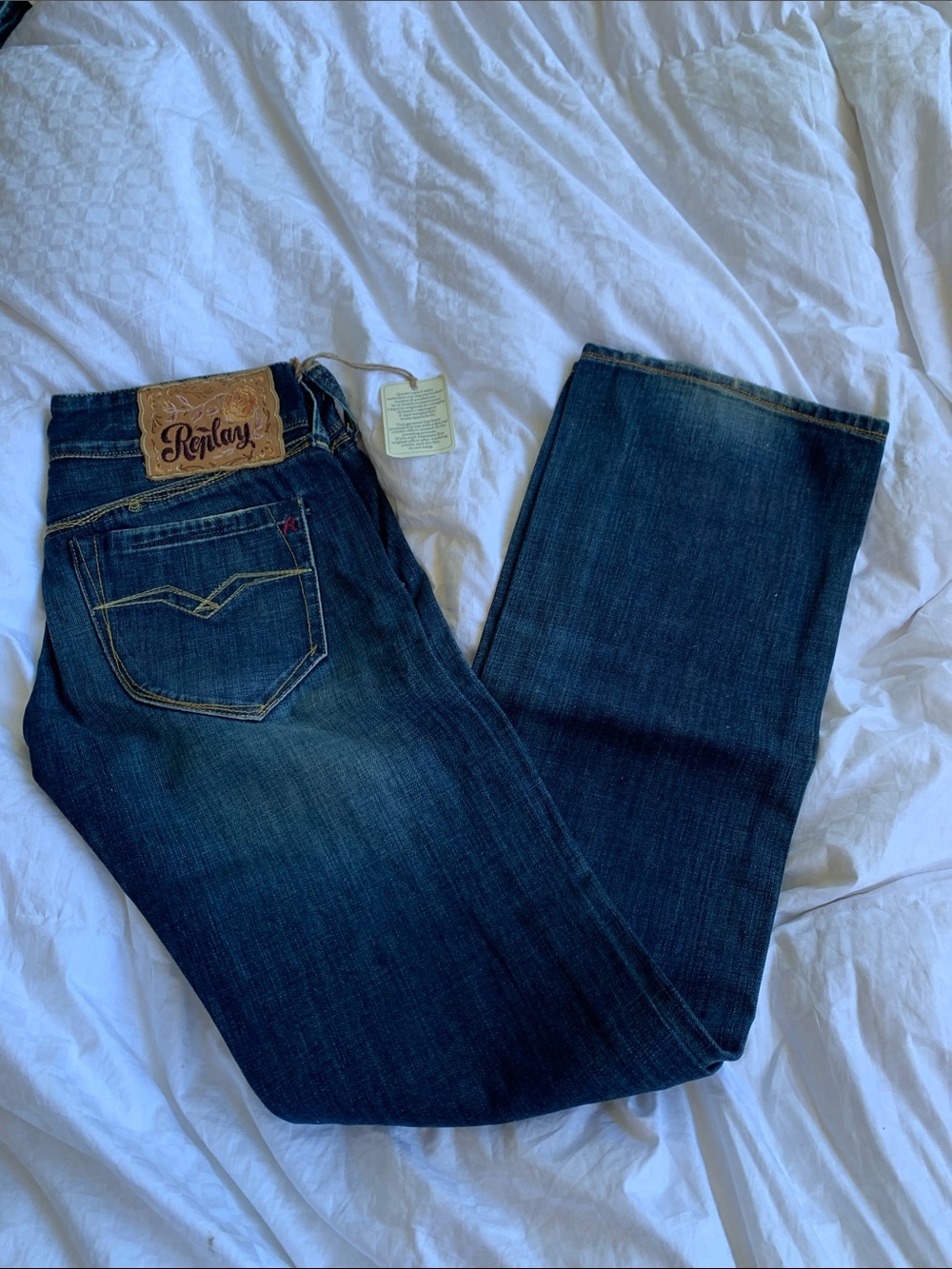 Replay Men's Indigo Straight Jeans with Contrast Stitching